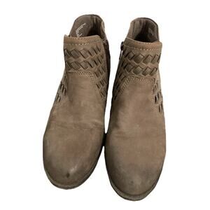 EARTH ORIGINS Ankle Boots Womens Size 7M Brown Leather Zip Bootie Woven